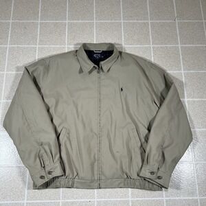 Vintage Polo Ralph Lauren Harrington Jacket Khaki Bomber Checkered Lined Sz XL